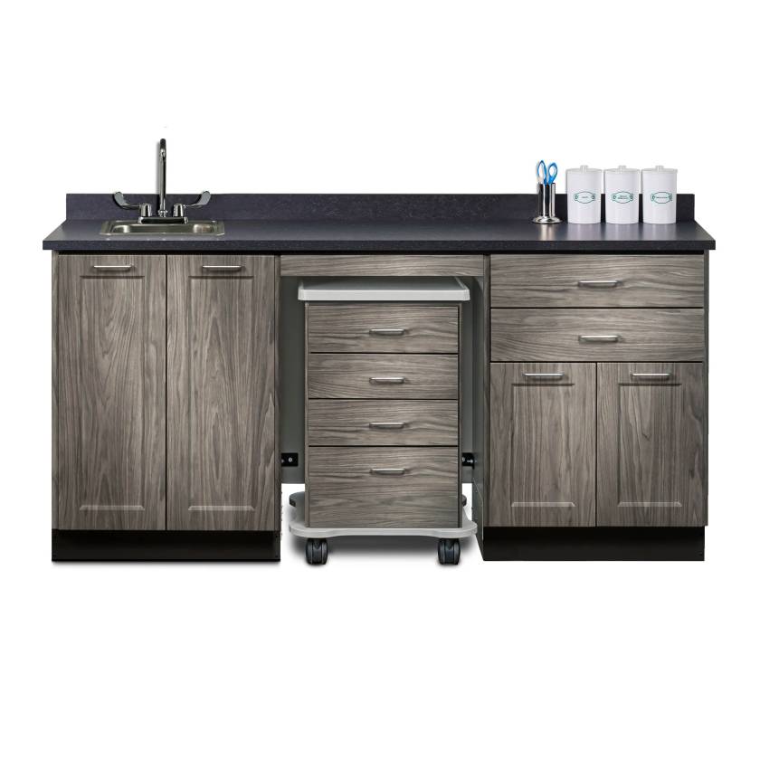 Clinton 58072SL Fashion Finish 72" Wide Cart-Mate Cabinet with Centered 4-Drawer Cart, Left Side Double Doors in Metropolis Gray Color and Graphite Talc Countertop (Sundry Jars, Sink, and Faucet Sold Separately; Organizer Holder & Scissors NOT Included)