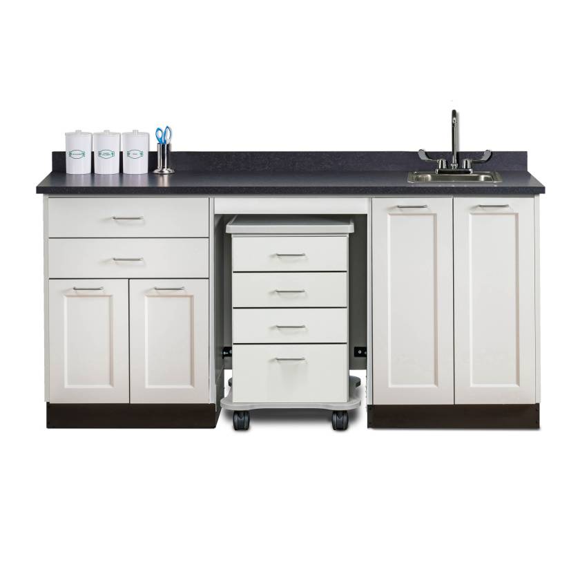 Clinton 58072SR Fashion Finish 72" Wide Cart-Mate Cabinet with Centered 4-Drawer Cart, Right Side Double Doors in Arctic White Color and Graphite Talc Countertop (Sundry Jars, Sink, and Faucet Sold Separately; Organizer Holder & Scissors NOT Included)