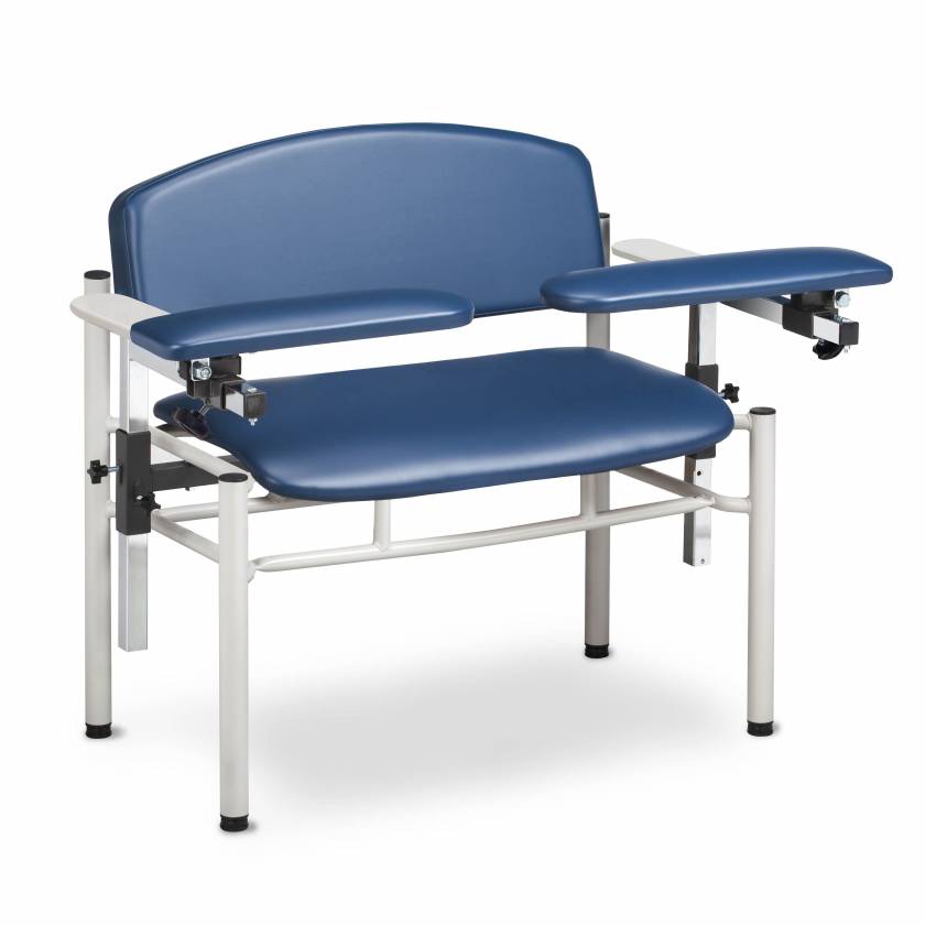 Clinton Model 6006-U SC Series Extra-Wide Padded Blood Drawing Chair with Padded Flip Arms - Royal Blue Upholstery