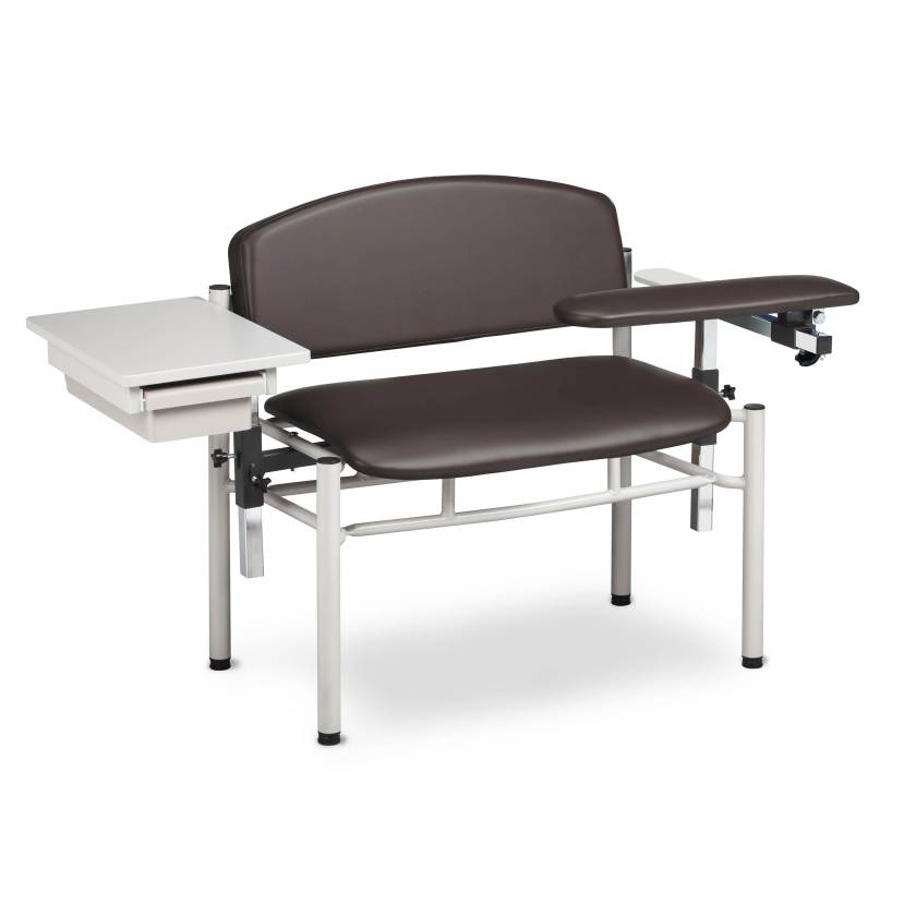 Clinton Model 6069-U SC Series Extra-Wide Padded Blood Drawing Chair with Padded Flip Arm and Drawer - Gunmetal Upholstery
