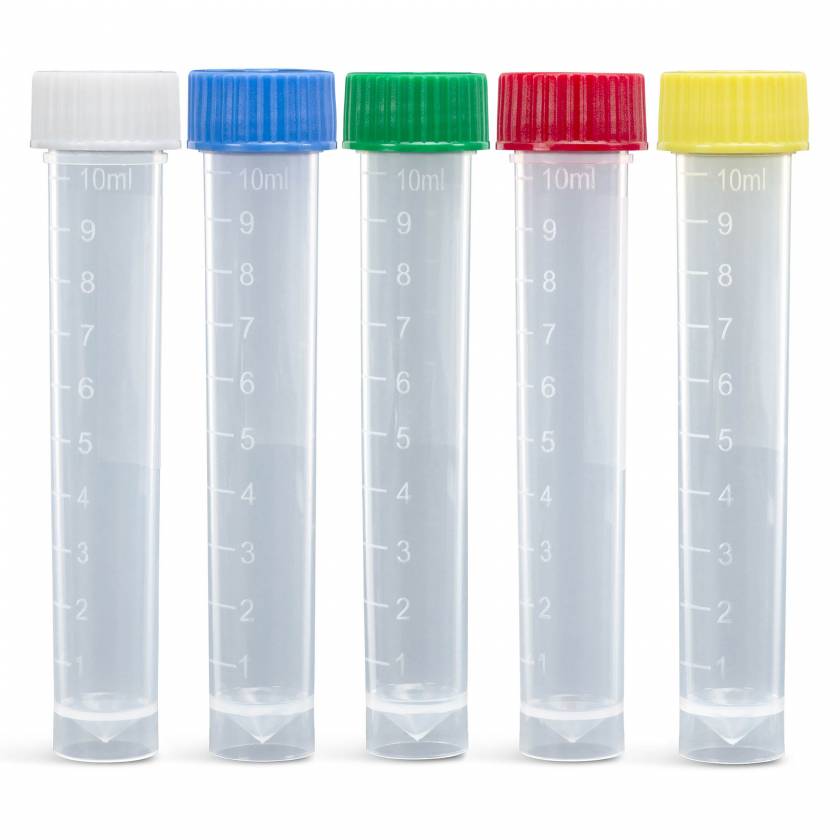10mL Transport Tubes - Polypropylene Self-Standing Conical Bottom with Polyethylene Screw Cap