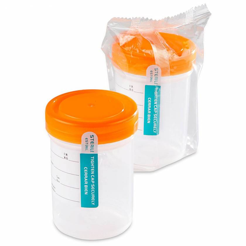Container: Tite-Rite, 120mL (4oz), PP, STERILE, Attached Orange Screw Cap, ID Label, Graduated, Individually Wrapped main image 0