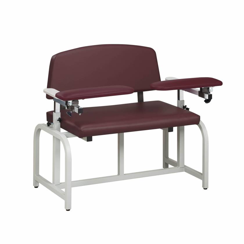 Clinton 66000B Lab X Series Bariatric Blood Drawing Chair with Padded Arms - Burgundy