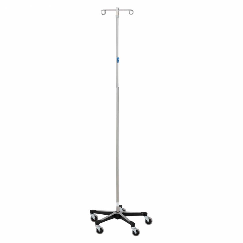 Blickman Model 7794SS Stainless Steel IV Stand with 2-Hook, 5-Leg & Thumb Control