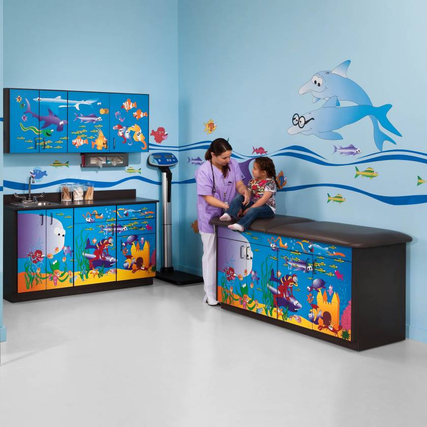 Clinton Model 7936-X Complete Ocean Commotion Pediatric Treatment Table with Adjustable Backrest & Cabinets