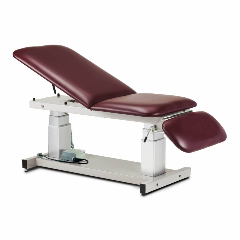 The Clinton 27" Wide General Ultrasound Power Table with Three-Section, Model 80063, is shown in the picture. Model 80063-X has a 34" width.