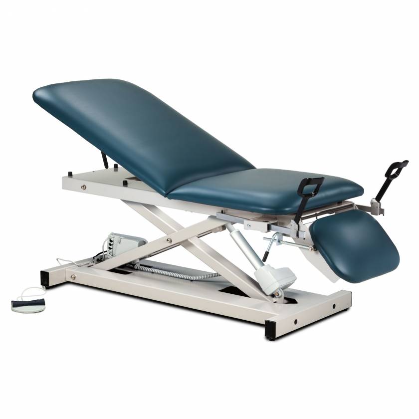 Clinton Open Base Power Table with Stirrups, Adjustable Backrest & Drop Section