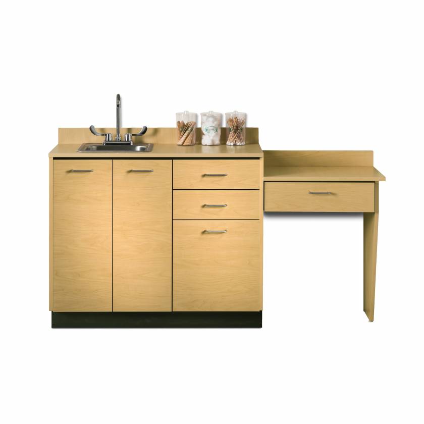 Clinton 8042-99 Maple Laminate 42" Wide Base Cabinet with 3 Doors, 2 Drawers, Sink and 1-Drawer Desk