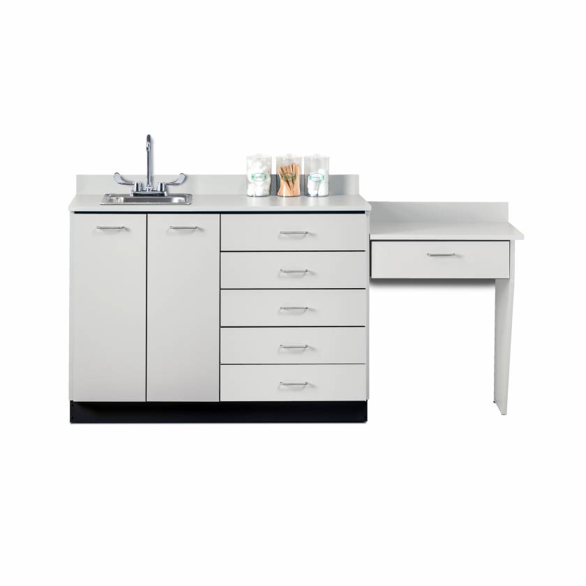Clinton 8048-99 Gray Laminate 48" Wide Base Cabinet with 2 Doors, 5 Drawers, Sink and 1-Drawer Desk