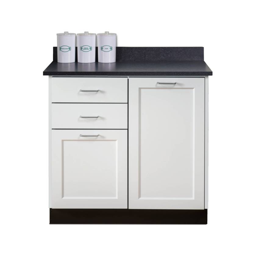 Clinton Model 8636 Fashion Finish Arctic White 36" Wide Base Cabinet with Graphite Talc Countertop (Sundry Jars Sold Separately)