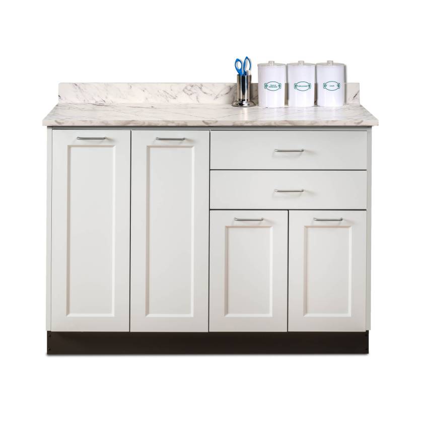 Clinton Model 8648 Fashion Finish Arctic White 48" Wide Base Cabinet with Classic Marble Countertop (Organizer Holder and Scissors NOT Included; Sundry Jar Sold Separately)