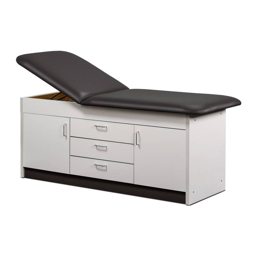 Clinton 91009 Series Cabinet Style Treatment Table with Two Closed Door and Center Drawer - Black Upholstery and Gray Laminate