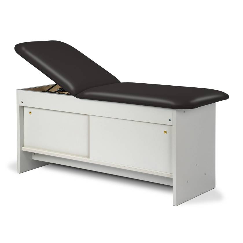 Clinton 91040 Series Panel Leg Treatment Table with Sliding Door - Black Upholstery and Gray Laminate
