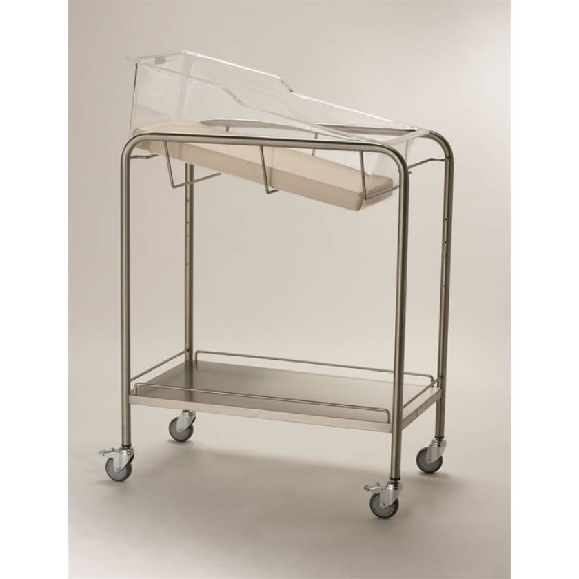 Stainless Steel Hospital Bassinet Carrier with Shelf & Guard Rail