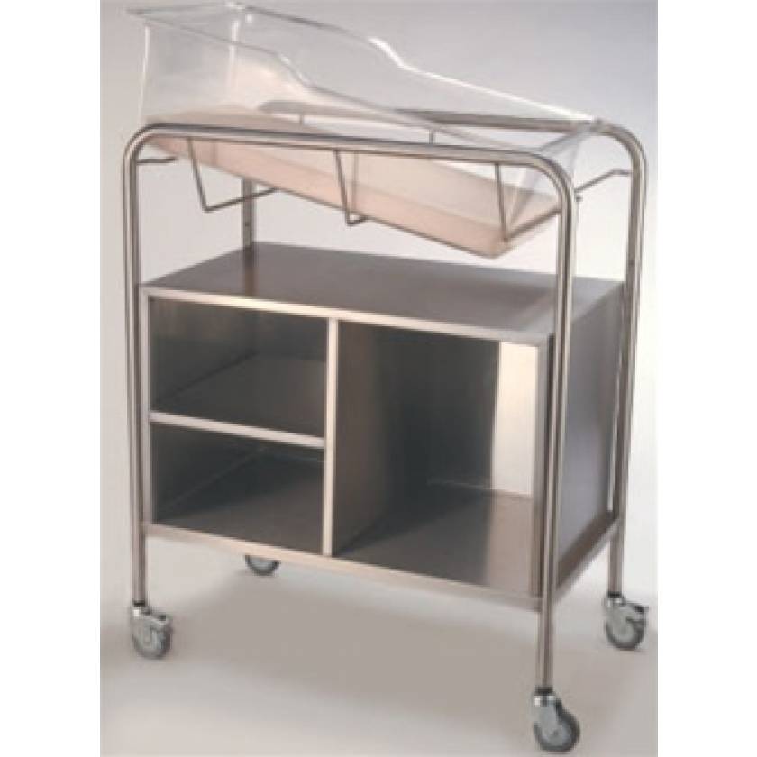 Stainless Steel Hospital Bassinet Carrier with Open Cabinet (No Doors)