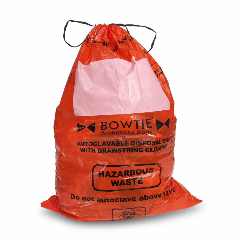 MTC Bio A8001R BowTie Biohazard Bags with Drawstring 25" x 35"