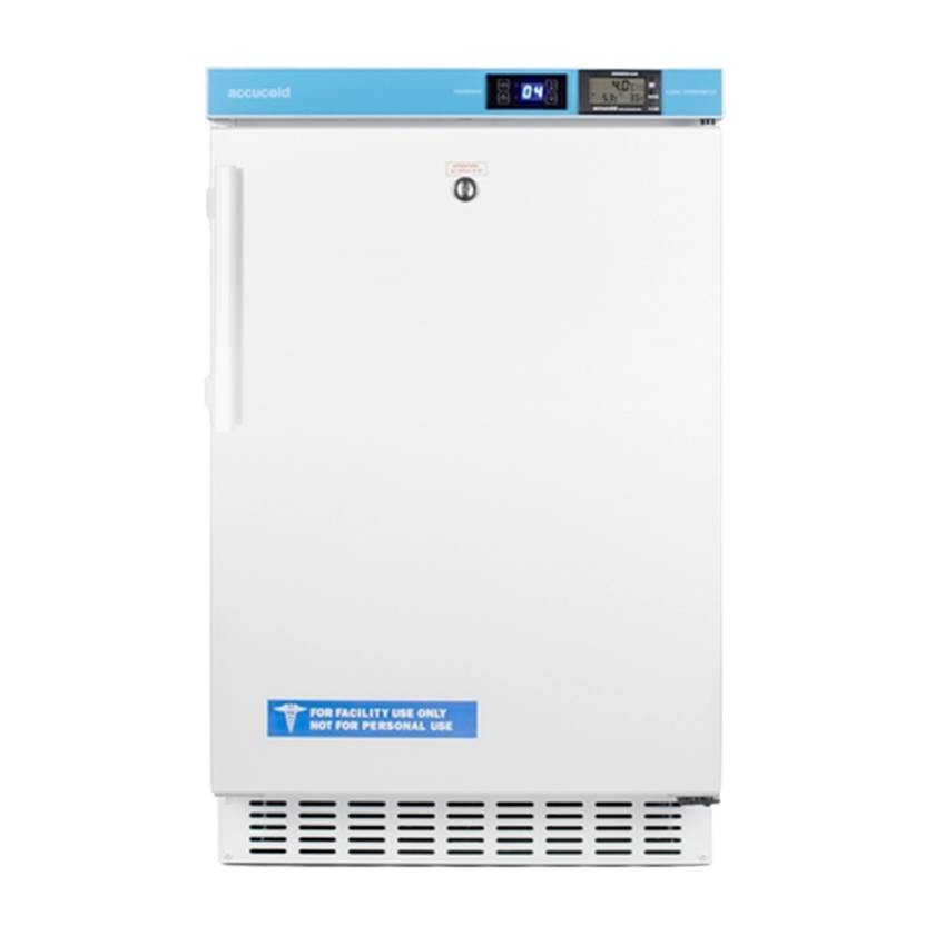 Accucold Pharmaceutical Series ADA Vaccine Built-in All-Refrigerator with NIST-Calibrated Temperature Display, 3 Wire Shelves, Solid Door - 2.65 Cubic Feet, Front View