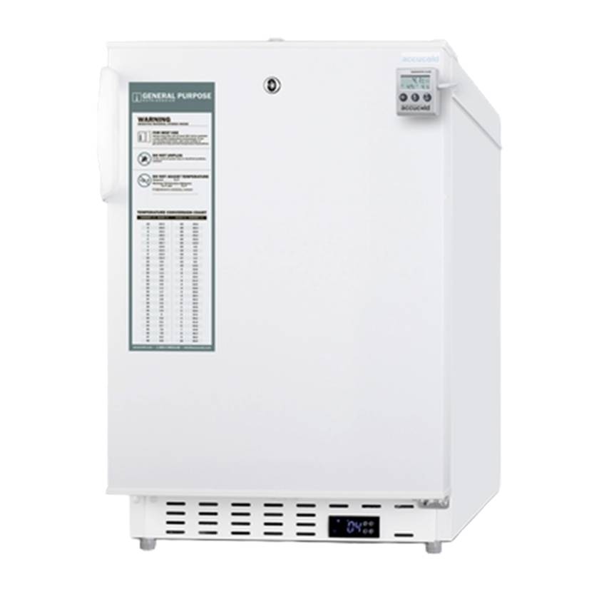 Accucold ADA Undercounter Built-in All-Refrigerator with NIST-Calibrated Temperature Display, 4 Wire Shelves, Solid Door - 3.32 Cubic Feet, Left Angle View