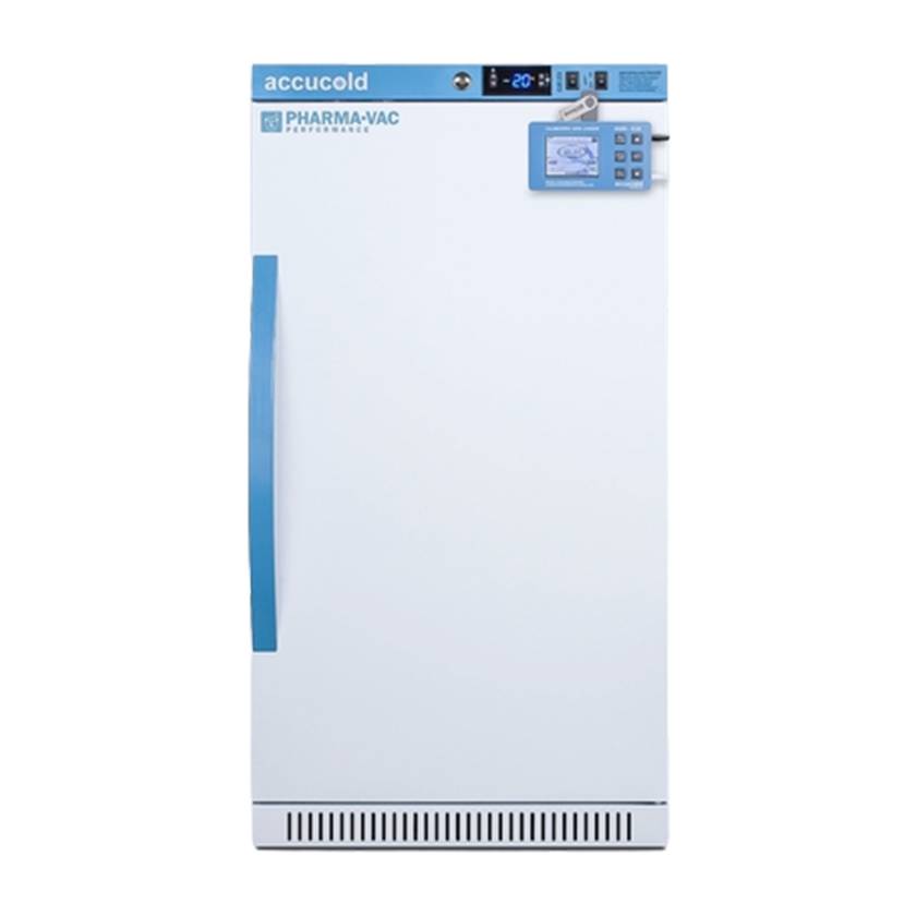 Accucold AFZ2PVBIADADL2B Pharma-Vac Performance Series ADA Height Vaccine Freezer with Digital Data Logger, 4 Wire Shelves, Right Handle Solid Door - 2.47 Cubic Feet, Front View