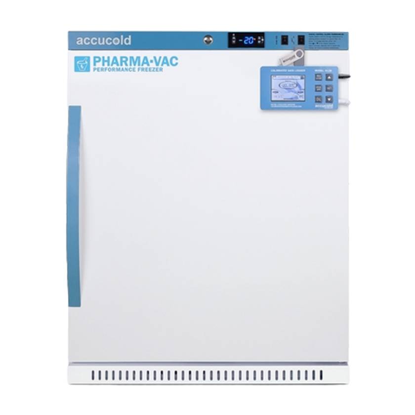Accucold AFZ5PVBIADADL2B Pharma-Vac Performance Series ADA Height Vaccine Freezer with Digital Data Logger, 4 Wire Shelves, Right Handle Solid Door - 4 Cubic Feet, Front View