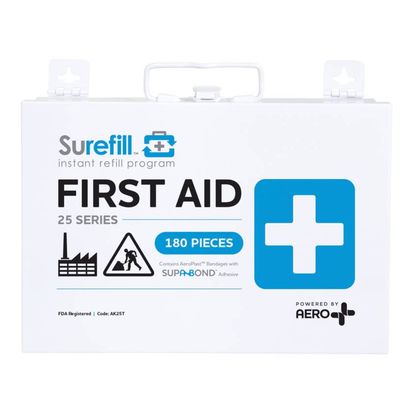 AERO Healthcare AK25T SureFill® 25 Series All Purpose First Aid Kit, Metal Case - Front View