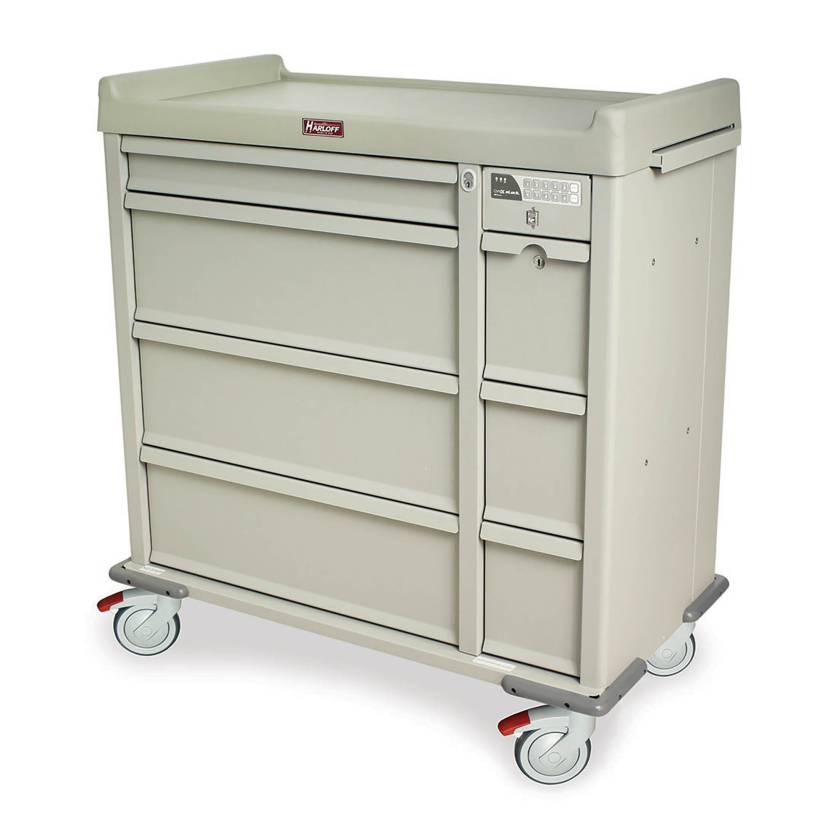 Harloff AL600PC-EKC OptimAL Line Aluminum 600 Punch Card Medication Cart with CompX Electronic Lock, Single Wide Narcotics Drawer