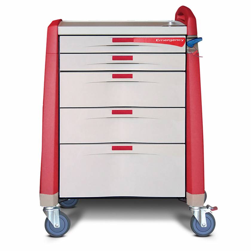 Capsa Avalo Emergency Cart with Accessory Package - Red, Intermediate Height, Breakaway Lock