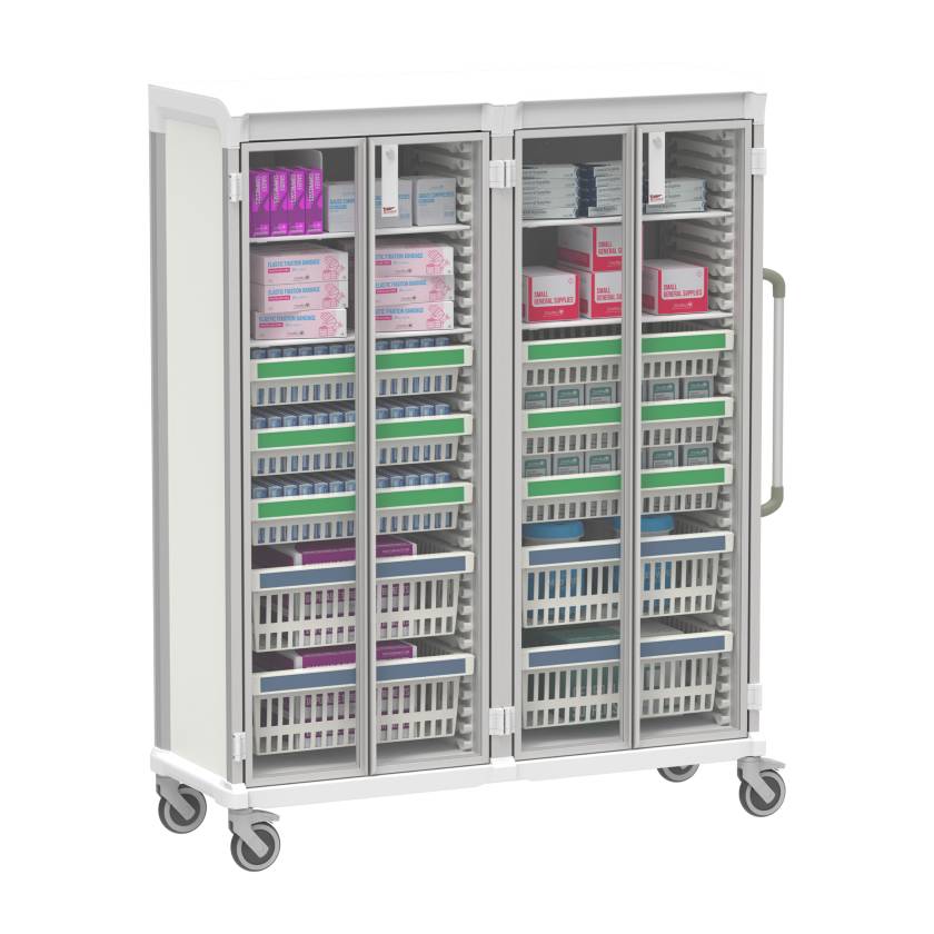 Pegasus Apollo E Type General Supply Storage Cart with 4 Panels and Double Column, Glass Door (Supplies are Not Included)
