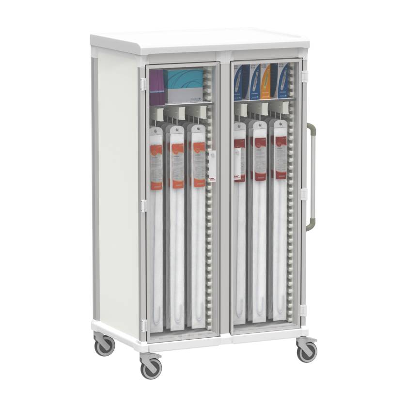 Pegasus Apollo U Type Catheter Storage Cart with 4 Panels, Double Column, and Shelves, Glass Door (Supplies are Not Included)