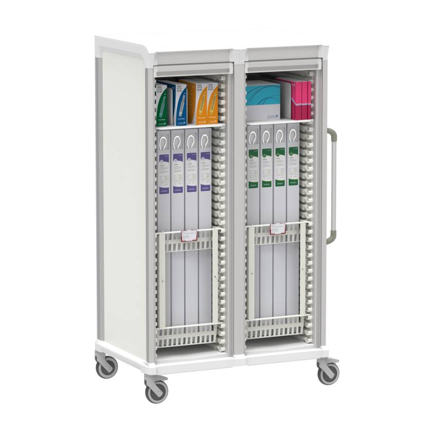 Pegasus Apollo U Type Catheter Storage Cart with 4 Panels, Double Column, Shelves, and Baskets, Tambour Door (Supplies are Not Included)
