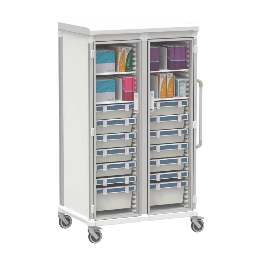 Pegasus Apollo U Type General Supply Storage Cart with 4 Panels and Double Column, Glass Door (Supplies are Not Included)