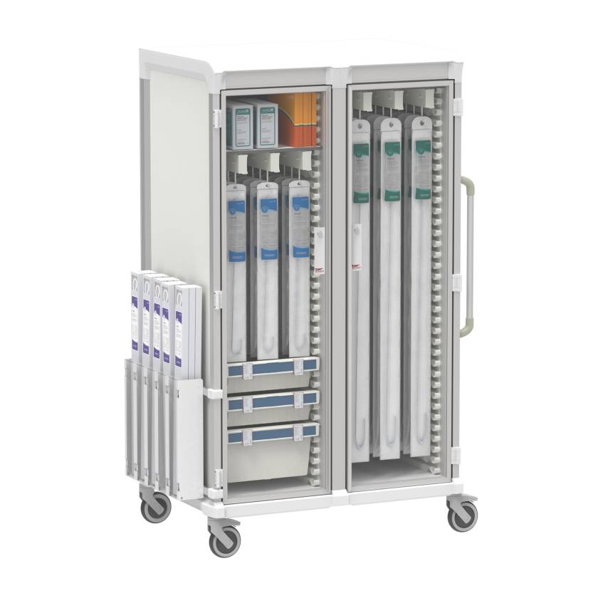 Pegasus Apollo U Type Multi-Length Catheter Storage Cart with 4 Panels and Double Column, Glass Door (Supplies are Not Included)