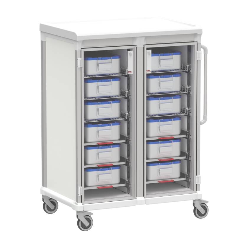 Pegasus Apollo U Type Sterile Core Storage Cart with 3 Panels, Double Column, and Aluminum-Handled Solid Shelves, Glass Door (Bins are Not Included)