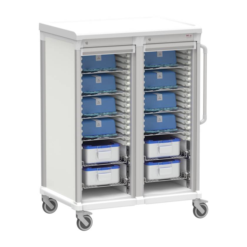 Pegasus Apollo U Type Sterile Core Storage Cart with 3 Panels, Double Column, and No-Touch™ Wire Shelves, Tambour Door (Bins are Not Included)