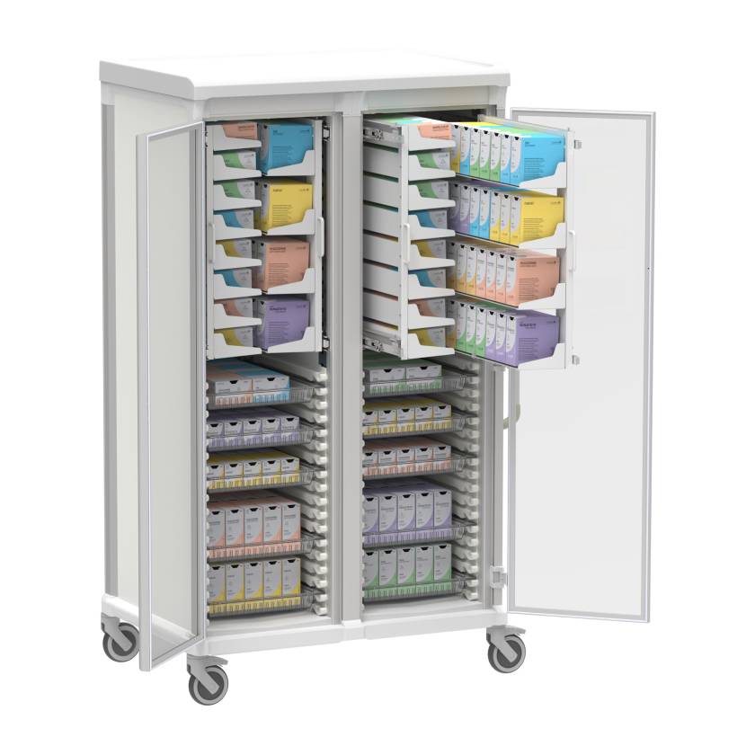 Pegasus Apollo U Type Suture Storage Cart with 4 Panels and Double Column, Glass Door (Supplies are Not Included)