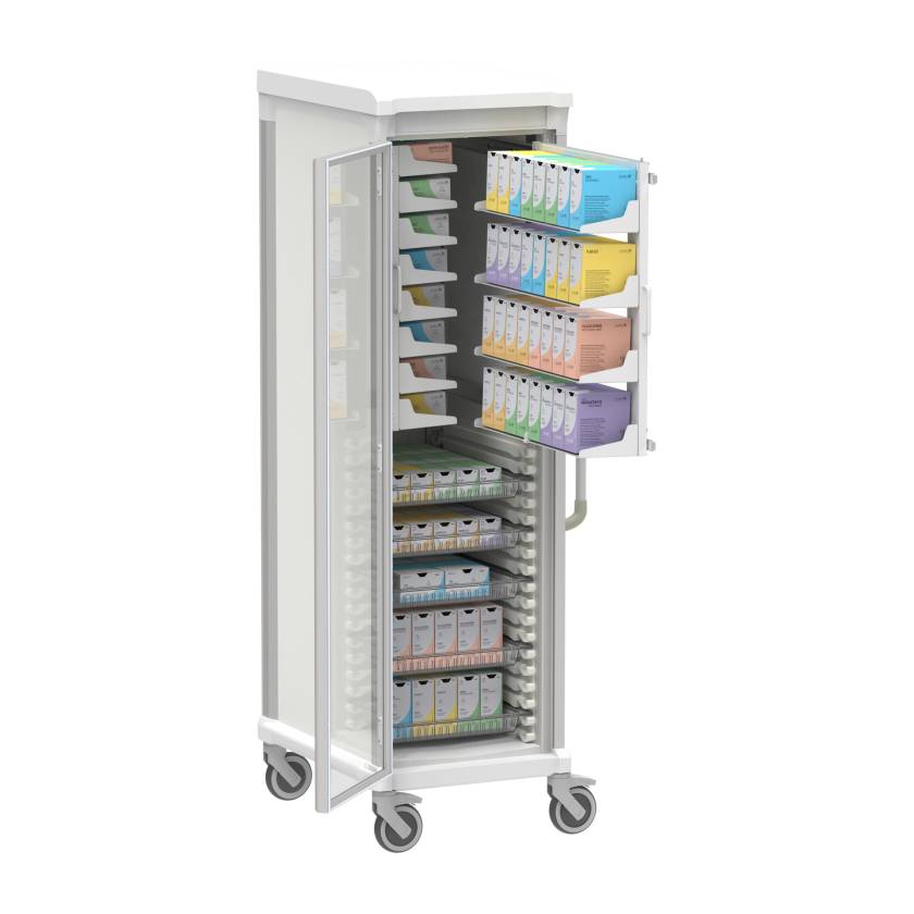 Pegasus Apollo U Type Suture Storage Cart with 4 Panels and Single Column, Glass Door (Supplies are Not Included)