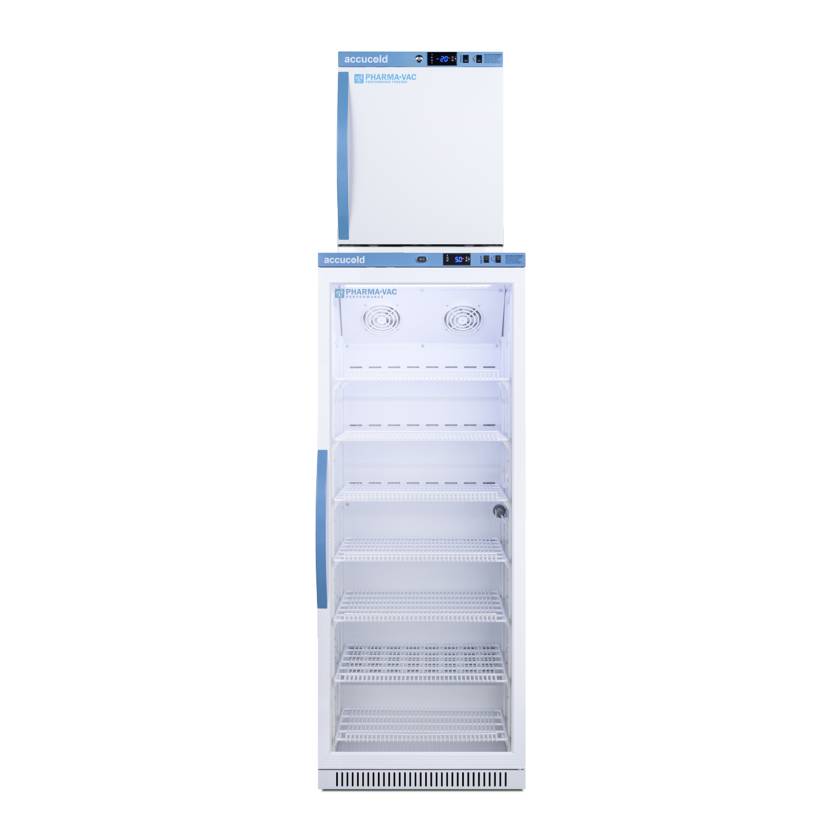 Accucold ARG12PV-AFZ1PVSTACK Pharma-Vac Performance Series All-Refrigerator/All-Freezer Combination with StackRack, Right Handle Door, 13.4 Cubic Feet Total Capacity - Front View