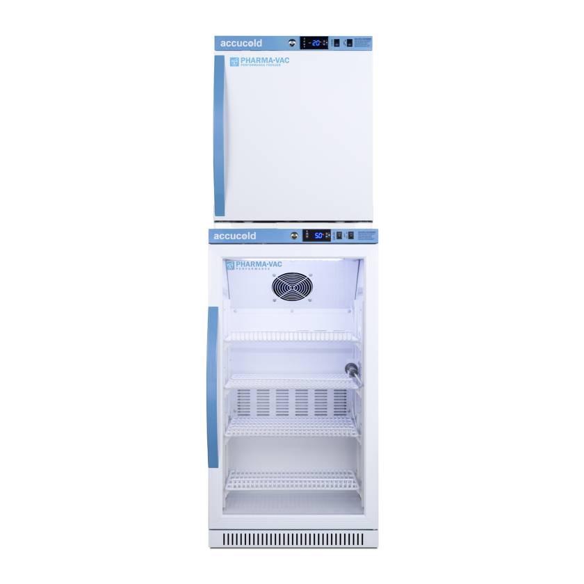 Accucold ARG31PVBIADA-AFZ1PVSTACK Pharma-Vac Performance Series All-Refrigerator/All-Freezer Combination with StackRack, Right Handle Door, 4.23 Cubic Feet Total Capacity - Front View
