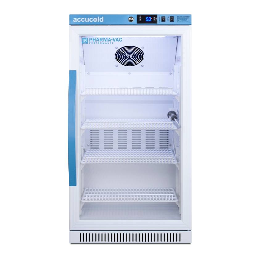 Accucold ARG31PVBIADA Pharma-Vac Performance Series ADA Height Vaccine Refrigerator with 4 Wire Shelves, Right Handle Glass Door, 2.83 Cubic Feet - Front View