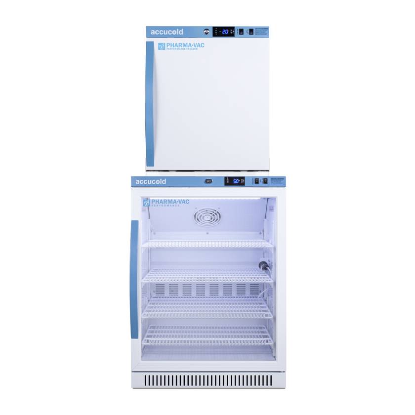 Accucold ARG6PV-AFZ1PVSTACK Pharma-Vac Performance Series All-Refrigerator/All-Freezer Combination with StackRack, Right Handle Door, 7.4 Cubic Feet Total Capacity - Front View
