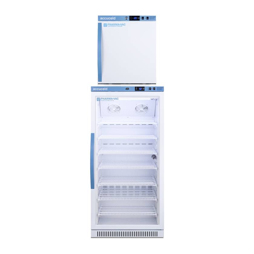 Accucold ARG8PV-AFZ1PVSTACK Pharma-Vac Performance Series All-Refrigerator/All-Freezer Combination with StackRack, Right Handle Door, 9.4 Cubic Feet Total Capacity - Front View
