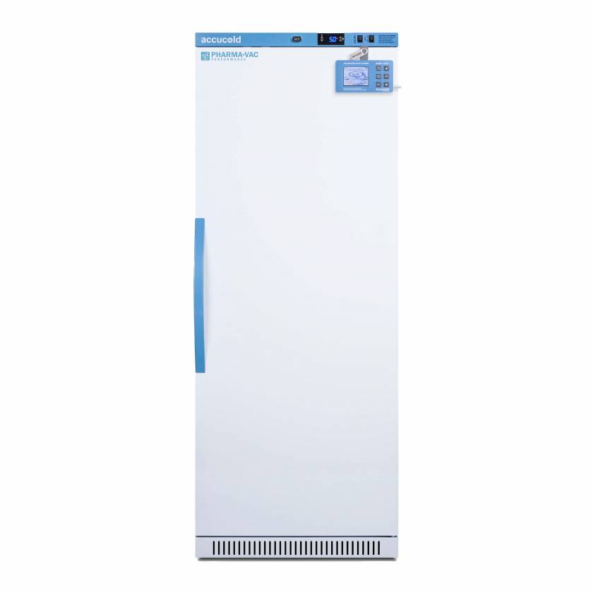 Accucold ARS12PVDL2B Pharma-Vac Performance Series Upright Vaccine Refrigerator with Digital Data Logger, 7 Wire Shelves, Right Handle Solid Door, 12 Cubic Feet - Front View