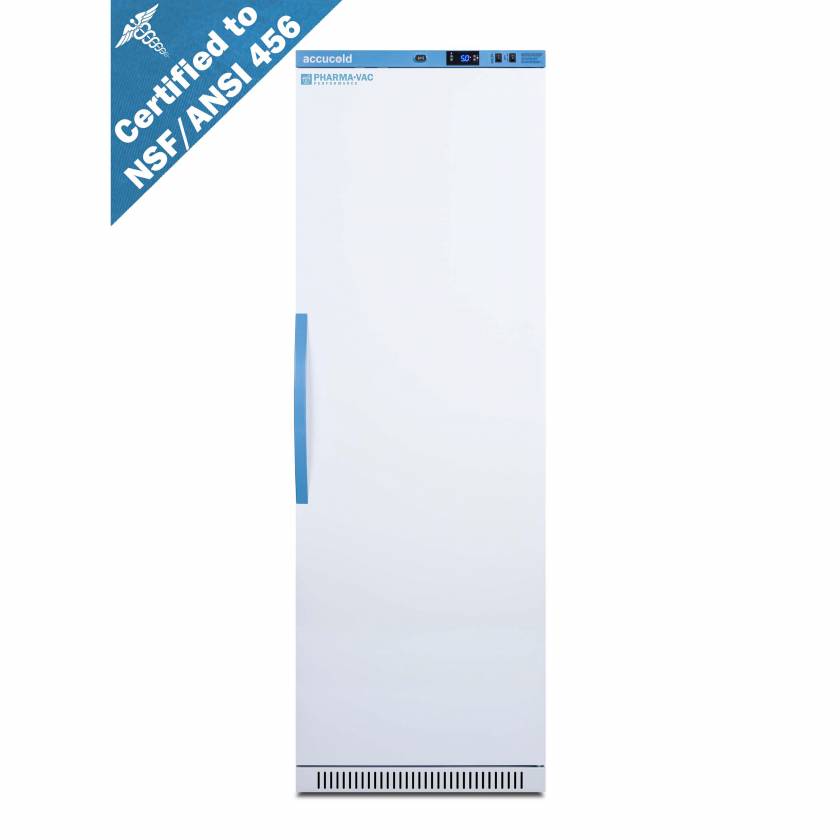 Accucold ARS15PV456 Pharma-Vac Performance Series Upright Vaccine Refrigerator with NSF/ANSI 456 Certification, 7 Wire Shelves, Right Handle Solid Door, 15 Cubic Feet - Front View