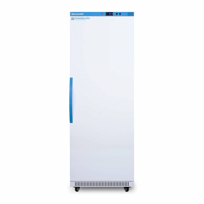 Accucold ARS18PV Pharma-Vac Performance Series Upright Vaccine Refrigerator with 7 Wire Shelves, Right Handle Solid Door, 18 Cubic Feet - Front View