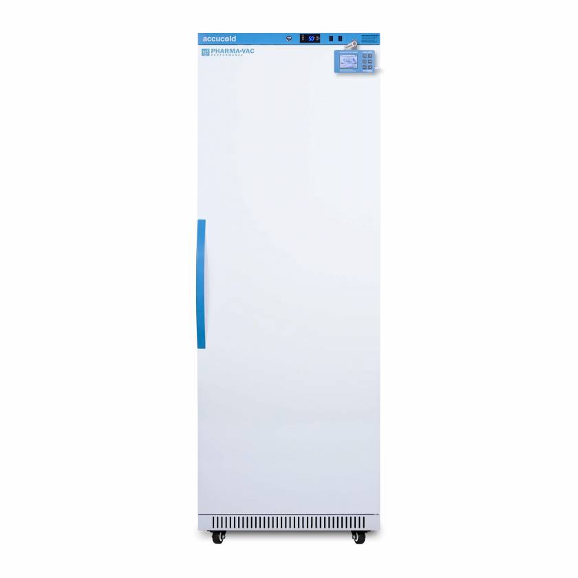 Accucold ARS18PVDL2B Pharma-Vac Performance Series Upright Vaccine Refrigerator with Digital Data Logger, 7 Wire Shelves, Right Handle Solid Door, 18 Cubic Feet - Front View