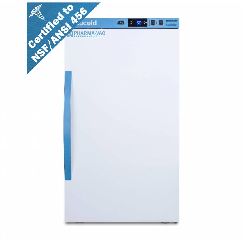 Accucold ARS3PV456 Pharma-Vac Performance Series Counter Height Vaccine Refrigerator with NSF/ANSI 456 Certification, 4 Wire Shelves, Right Handle Solid Door, 3 Cubic Feet - Front View