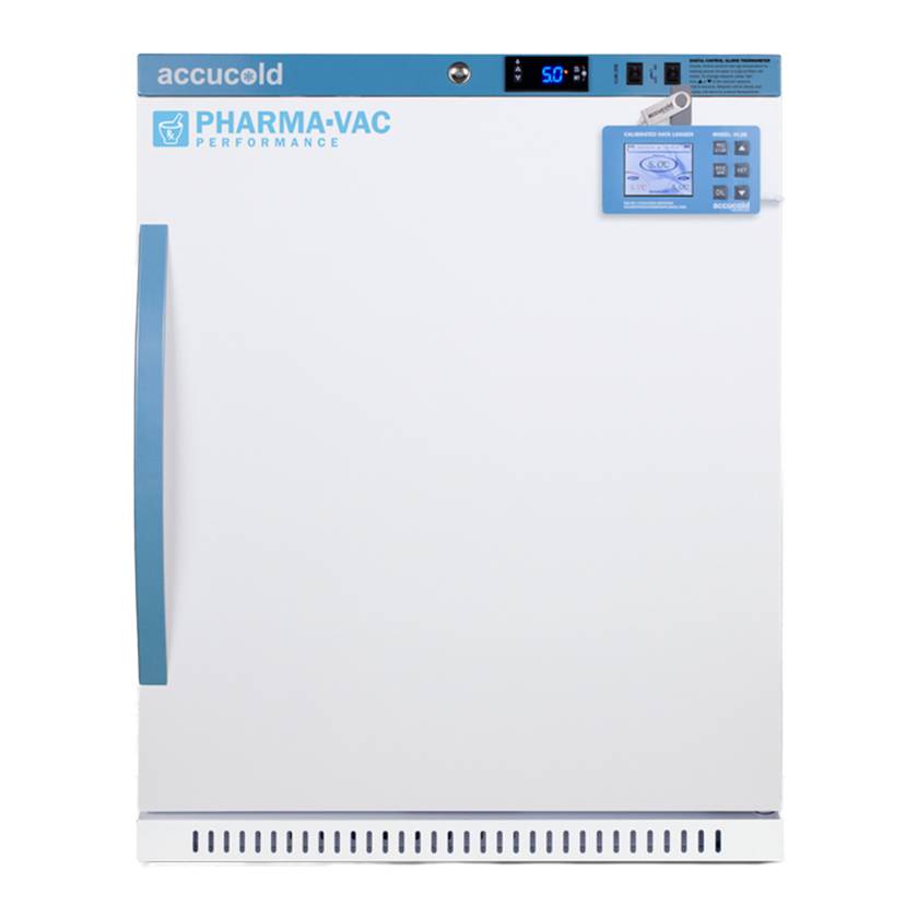 Accucold ARS62PVBIADADL2B Pharma-Vac Performance Series ADA Height Vaccine Refrigerator with Digital Data Logger, 4 Wire Shelves, Right Handle Solid Door, 6 Cubic Feet - Front View