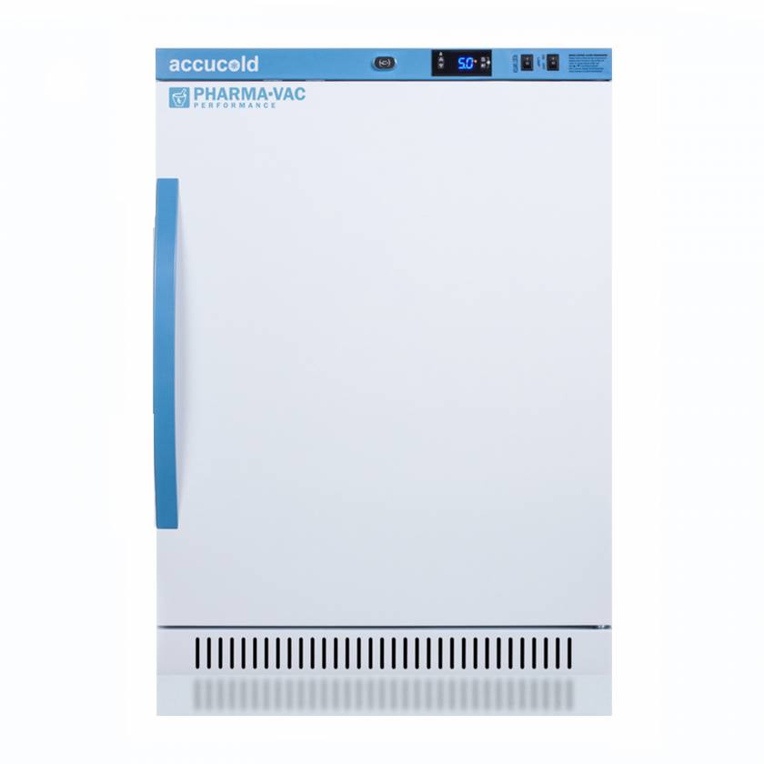 Accucold ARS6PV Pharma-Vac Performance Series Counter Height Vaccine Refrigerator with 4 Wire Shelves, Right Handle Solid Door, 6 Cubic Feet - Front View