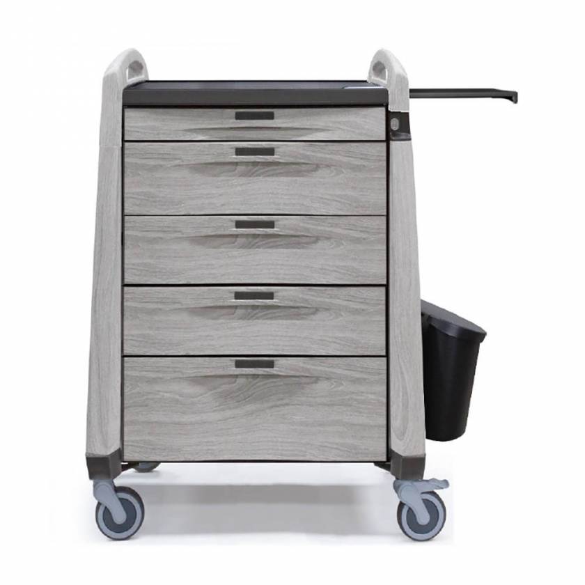 Capsa AW10TC-MASG-C-STK Quickship Avalo Woodblend Treatment Cart with 5 Drawers (D131), Key Lock, Mountain Ash Finish