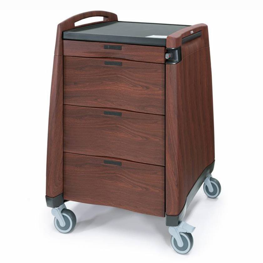Capsa AWPCS10-CNCSG-D103 Avalo Woodblend PCS Punch Card Medication Cart with 4 Drawers, Key Lock, Northern Cherry (Shown with Left Handle Upgrade Option)